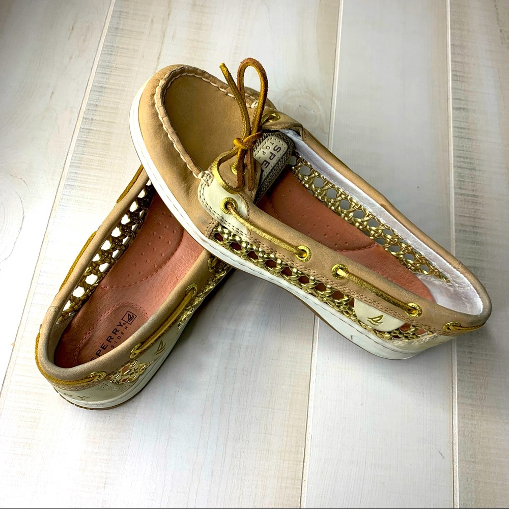 Sperry Top-Sider Leather Cane Tan and Gold Shoe size 7.5